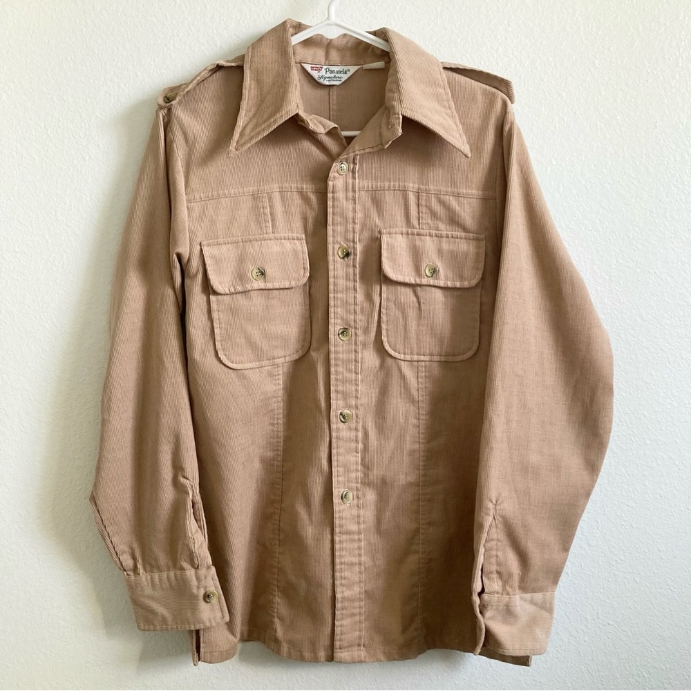 VTG Levi's Panatela Corduroy Utility Pockets Button Up Shirt Tan Mens Medium